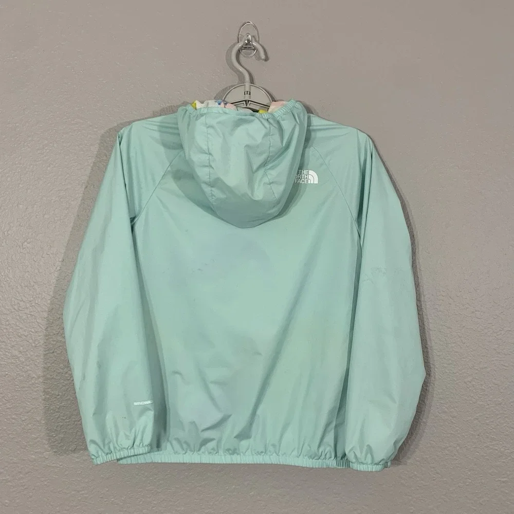 The North Face Windwall Jacket Girls Medium Mint Green Packable Pockets‎ EUC